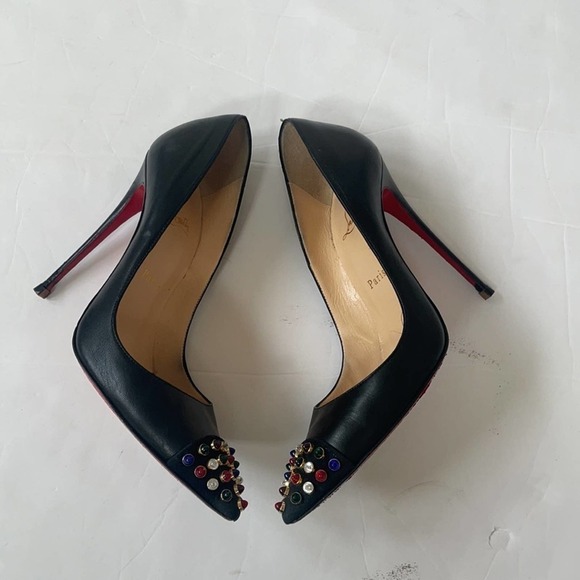 Christian Louboutin Black leather Cabo pumps 120mm with multicolor jewels 38 - Picture 4 of 12